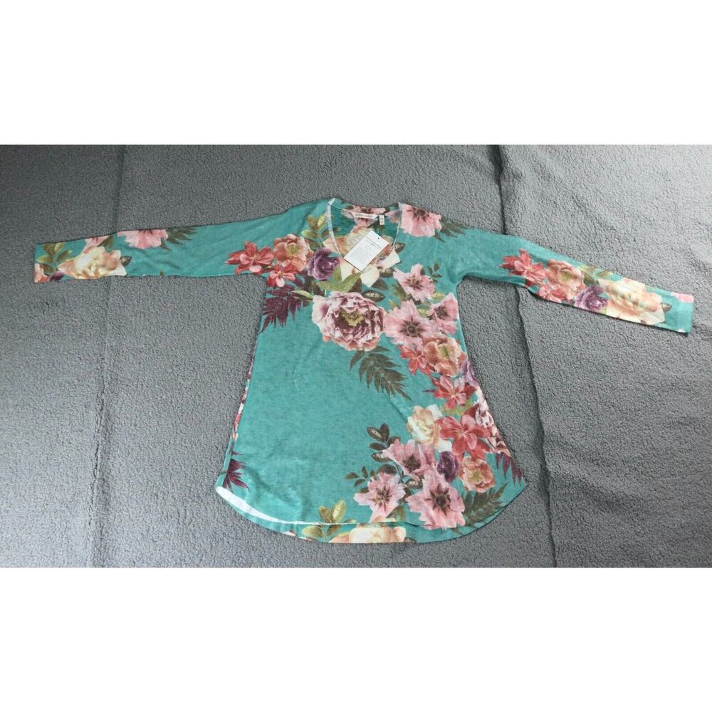 New Soft Surroundings Sweater Womens Xxs Tropical Floral Print V Neck USA